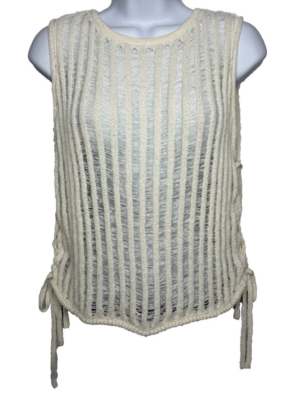 Divided H&M Ivory Ladder Stitch Knit Sweater Top Size S Lace Up Sides Sleeveless